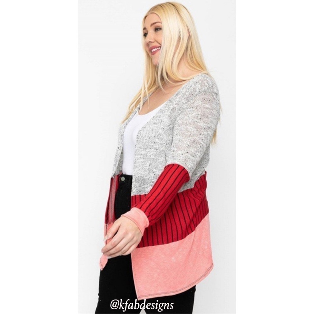 LAST Few! Plus Size Lightweight Silver/Red Coral So Soft Lightweight Cardigan! - Picture 6 of 9
